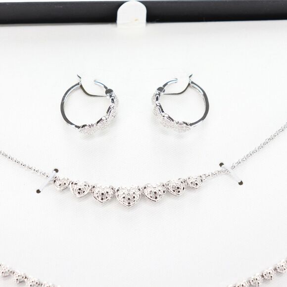 Diamond Accent Silver Core Heart Necklace Set $200 - Picture 2 of 5